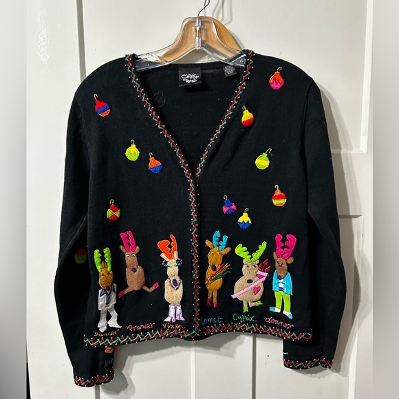 Christina Rotelli Sweaters - Vintage Christina Rotelli Festive holiday Cardigan with Embroidered Reindeer